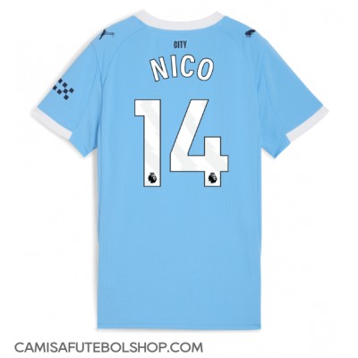 Camisa de time de futebol Manchester City Nico Gonzalez #14 Replicas 1º Equipamento Feminina 2025-26 Manga Curta Camisa de time de futebol Manchester City Nico Gonzalez #14 Replicas 1º Equipamento Feminina 2025-26 Manga Curta